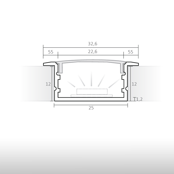 Perfil LED empotrado para paneles decorativos de pared